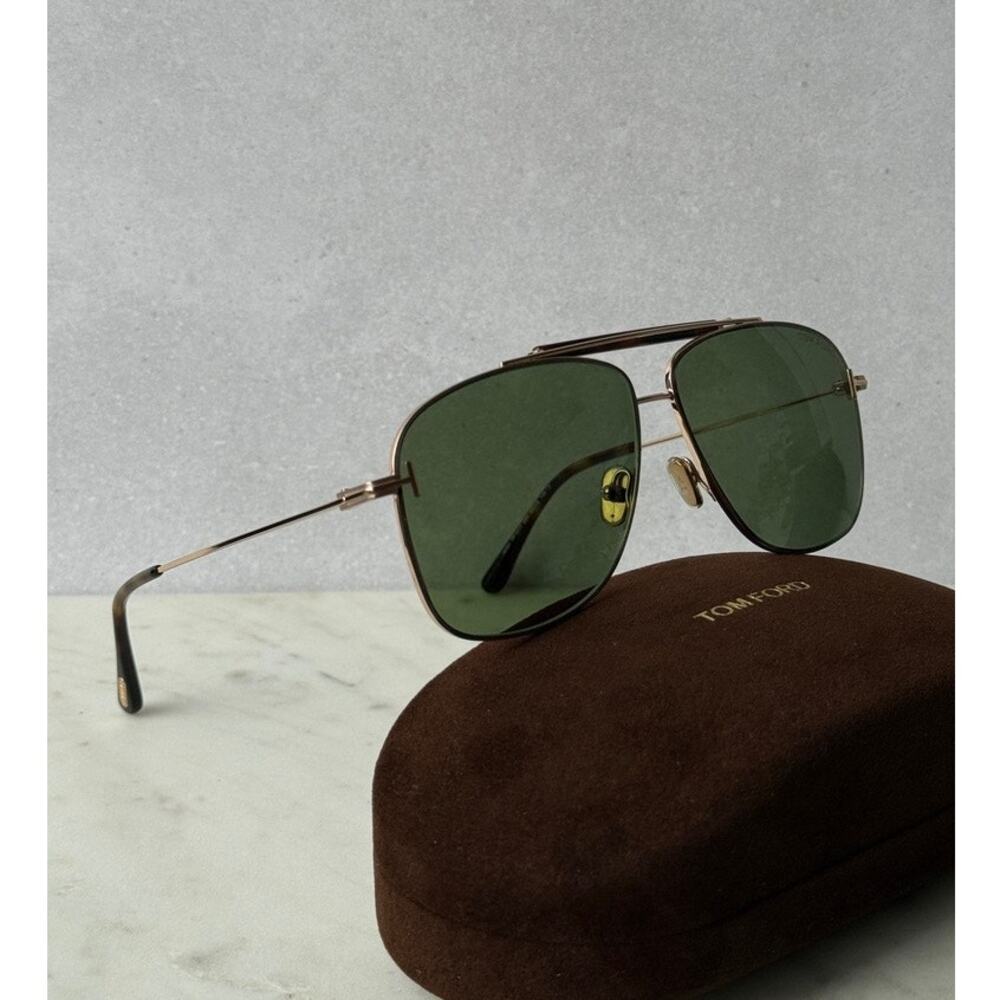NEW Tom Ford FT01017 Jaden Gold Green Aviator Sunglasses $560
